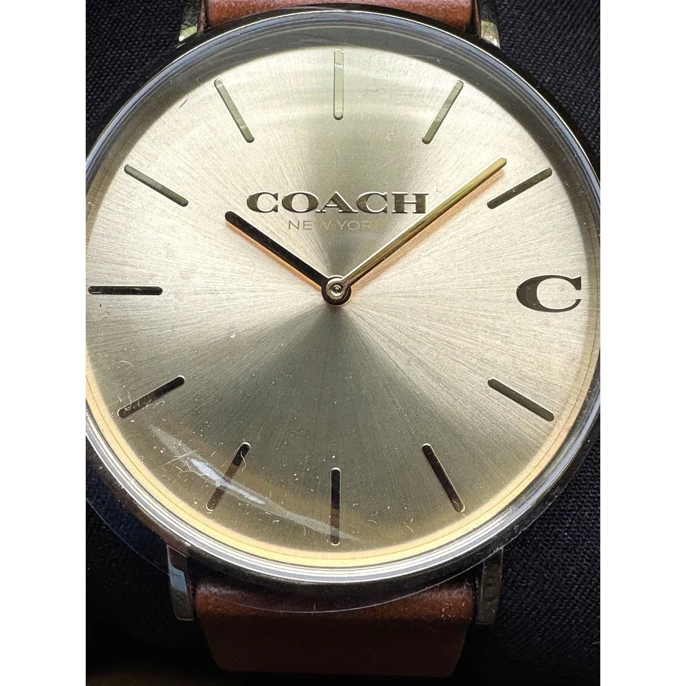 Coach Charles Gold Dial Watch‎ with a Brown Leather Strap (Model 14602433)